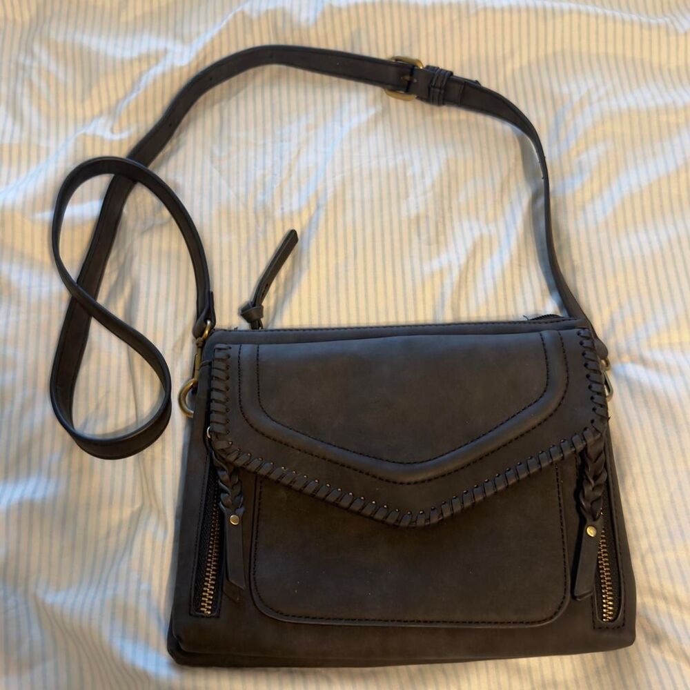 Gray Faux Suede Western crossbody bag with gold hardware #leather #crossbodybag